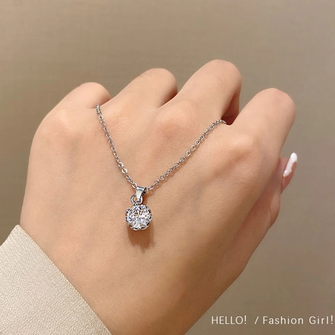 Elegante Collana Con Ciondolo In Zircone Tondo Lega Color Argento Catena Minimalista Per Clavicola Donna