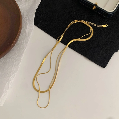 Collar De Capas Acero Inoxidable Cadena De Espiga Y Serpiente Joyería De Moda Minimalista Para Mujeres