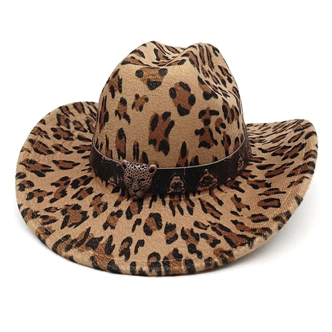 Cappello Da Cowboy Western Stampa Leopardata Mucca Tesa Larga Feltro Poliestere Protezione Solare Esterno Retrò Donne Uomini