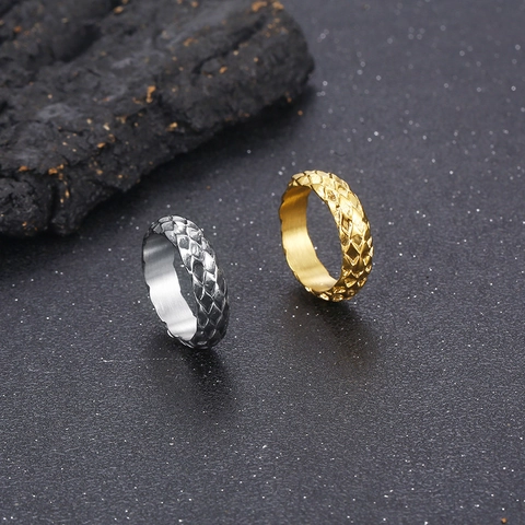 Anillo Para Hombre De Acero Inoxidable 316L Textura Escamas De Dragón Serpiente Retro Punk Biker Gótico