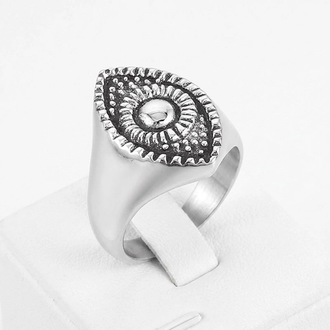 Retro Boze Oog Zonnepatroon Ring 316L Roestvrij Staal Vintage Punk Gothic Band Voor Mannen Verweerde Sieraden Cadeau