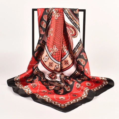 Vintage Paisley Print Satin Square Scarf For Women Polyester Silk Like Headwrap Neck Scarf Elegant Printed Hair Accessory