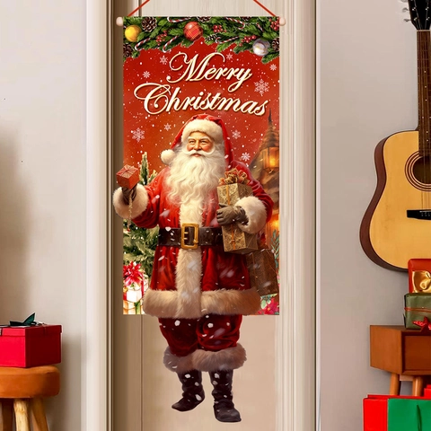 Kerst Deurbanner Retro Kerstman Polyester Hangende Vlag Voor Thuis Feest Decor Vrolijk Kerstfeest
