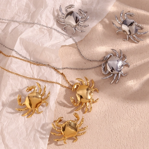 Edelstahl 18K Vergoldet Krabbe Anhänger Halskette Ohrringe Schmuck Kreativ Personalisiert Tier Schmuck Für Damen