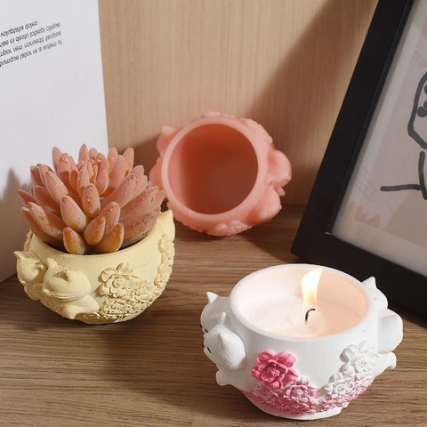 Kat Relief Siliconen Mal Voor DIY Kaars Cup Bloempot Succulente Plantenbak Handgemaakte Opbergcontainer Home Decor