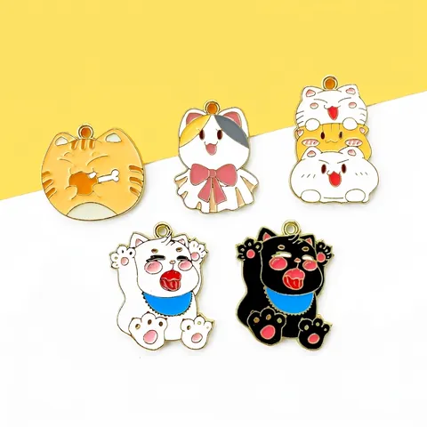 Cat Charms Alloy Enamel Cartoon Animal Pendants For DIY Jewelry Making Necklaces Keychains Cute Kawaii Style