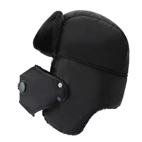 Winter Trappermütze Baumwolle Polyester Kunstfell Gefüttert Winddicht Wasserdicht Maske Atemventil Outdoor Radfahren Unisex