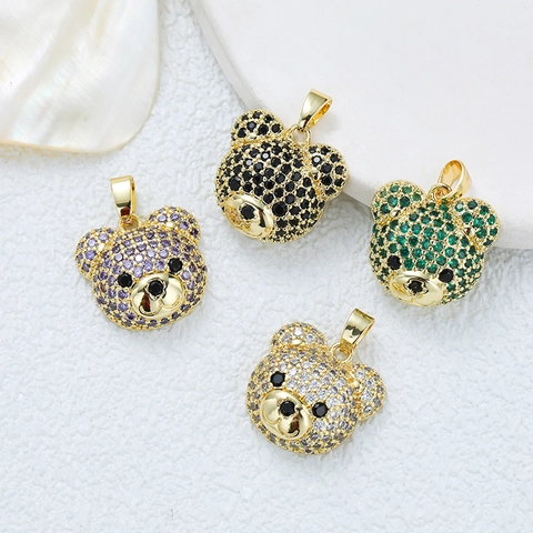 Collana Con Ciondolo A Forma Di Orsetto Di Peluche Rame Placcato Oro 18K Con Zirconi Colorati Gioielli Moda Per Donna