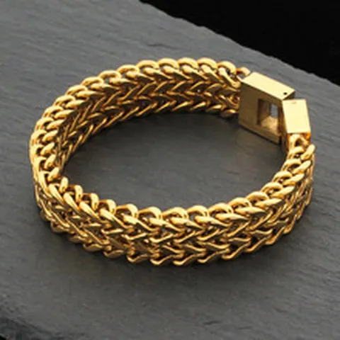 Men Stainless Steel Bracelet Double Row Dragon Bone Link Chain Heavy Vintage Industrial Jewelry With Square Clasp