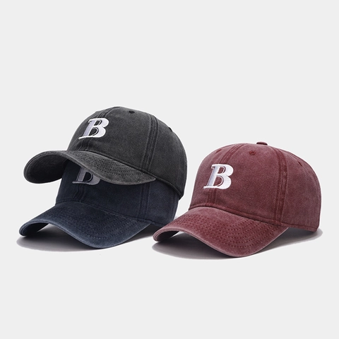 Casquette De Baseball En Coton Lavé Broderie Lettre B Ajustable Rétro Vintage Chapeau Soleil Homme Femme Casual