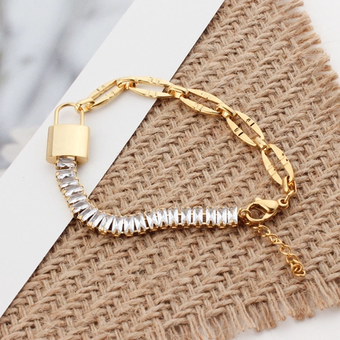 Roestvrij Stalen Armband Met Slothanger en Rechthoekige Zirconia Geometrische Ketting Verguld Mode Sieraden Voor Dames
