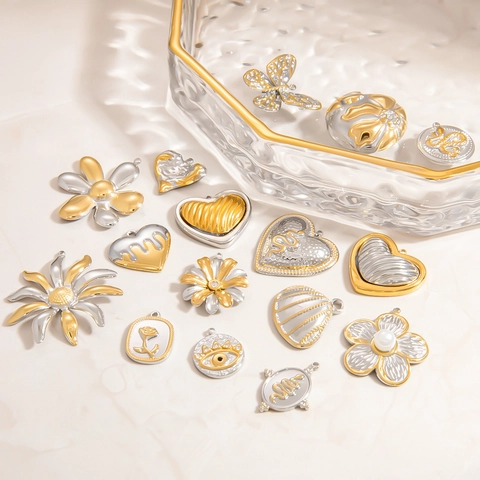 Breloques Pendentifs En Acier Inoxydable Bicolore Or Argent Imperméable Hypoallergénique Accessoires Bijoux DIY Femmes