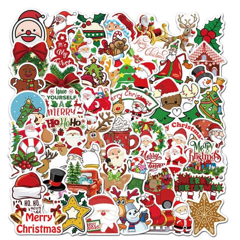 Adesivi Graffiti Cartone Animato di Natale Impermeabile PVC Decals per Laptop Chitarra Bagaglio DIY Babbo Natale Renna Pupazzo di Neve Decorazione