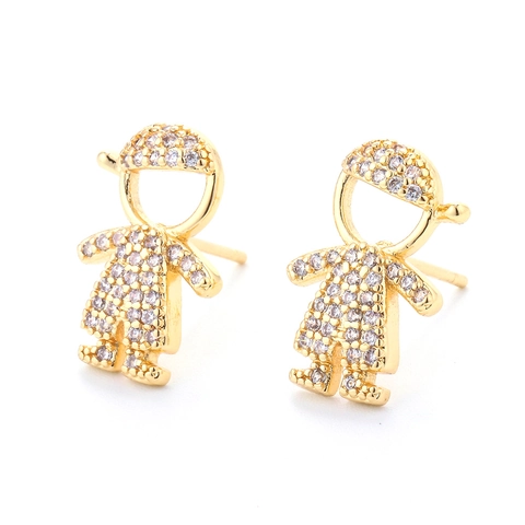 Copper Zirconia Stud Earrings Cute Cartoon Boy Girl Figure Gold Silver Plated Inlaid Jewelry For Women Men Kids Gift