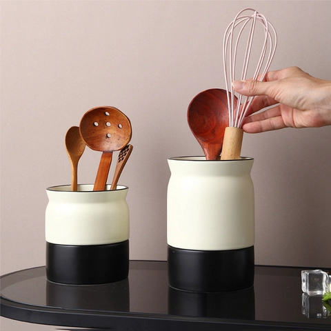Porte Ustensiles Céramique Égouttoir Organisateur Couverts Cuisine Bicolore Scandinave Seau Stockage Vaisselle Support