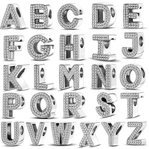 Breloques Lettres Alphabétiques Cuivre Argenté Zircone Étincelant Initiales DIY Pour Bracelet Collier