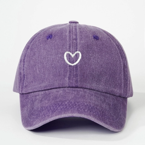 Washed Cotton Baseball Cap Embroidered Heart Adjustable Strap Sun Protection Outdoor Casual Style Hat For Women