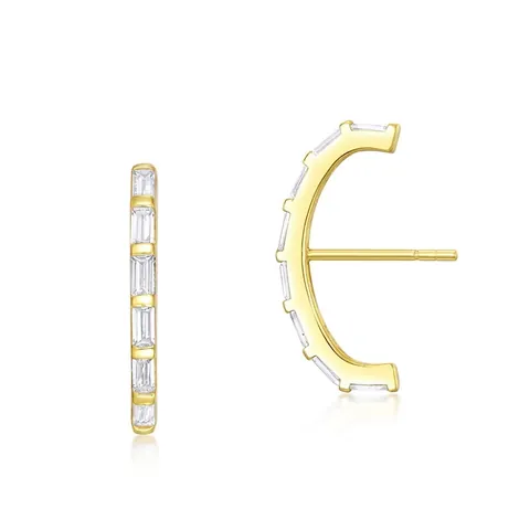 925 Sterling Silver Geometric C-Shaped Arc Stud Earrings Minimalist Baguette White Zirconia Gold Plated Fashion Jewelry For Women