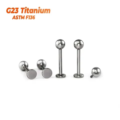 Labret Stud Lip Ring G23 Titanium ASTM F136 Flat Back Piercing Jewelry With Ball And Spike Top Unisex