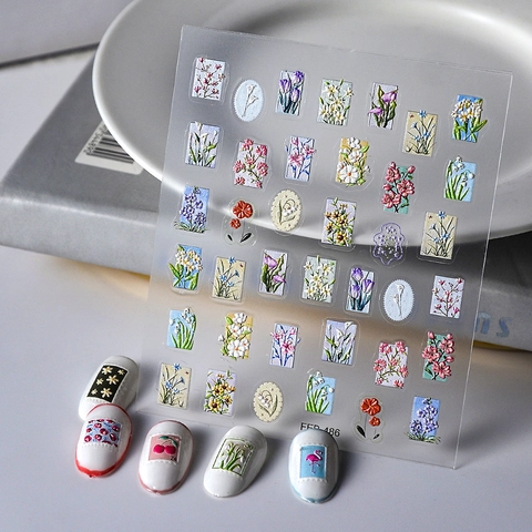 5D Reliëf Nagelkunststickers Stereoscopisch Zelfklevend Waterdicht Floraal Bloemen Tulpen Madeliefjes DIY Manicure Decoratie
