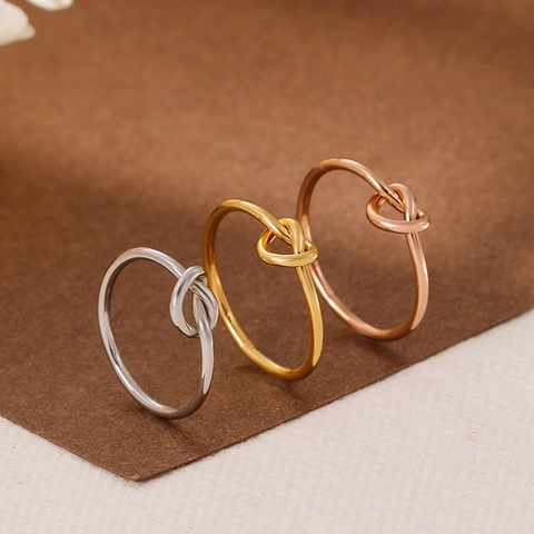 Anillo De Nudo Minimalista Acero Inoxidable Hueco Entrelazado Joyería De Moda Geométrica Para Mujeres Elegante