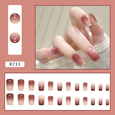 Ombre Press On Nails Coffee Nude Gradient Glossy Square Shape Artificial Fingernails For Women Elegant Fashion