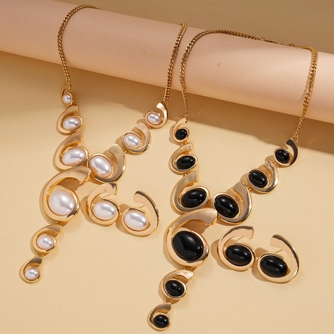 Legierung Halskette Und Ohrringe Schmuck Mit Ovalem Acryl Kunstperlen Geometrische Spirale Statement Damen