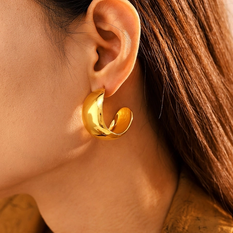 Orecchini a Cerchio a C Minimalisti Acciaio Inossidabile Sottovuoto Oro Argento Specchio Lucidato Retro Gioielli Donna