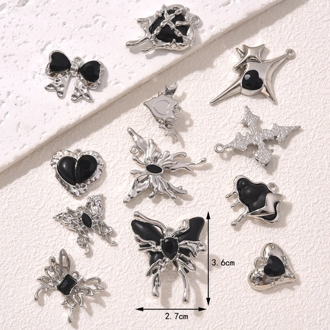 Gothic Y2K Alloy Charms Pendants Black Heart Star Butterfly Cross Bat DIY Necklace Bracelet Jewelry Making Materials