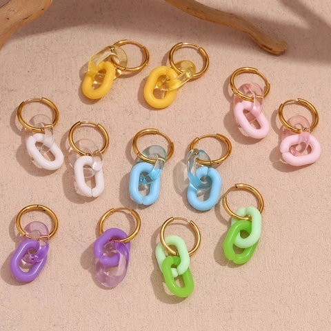 Fashion Stainless Steel 18K Gold Plated Hoop Earrings Colorful Acrylic Link Chain Personalized Jewelry For Women