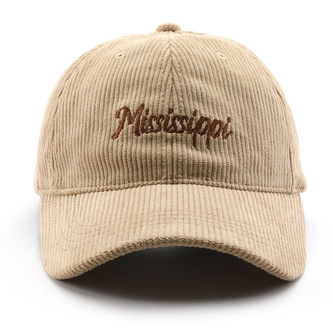 Casquette de Baseball Vintage en Velours Côtelé Homme Femme Broderie Lettres Mississippi Ajustable Coton Chapeau de Soleil