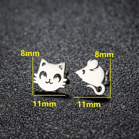 Stainless Steel Asymmetric Stud Earrings Hollow Out Cat Mouse Mandala Snowflake Earrings Geometric Jewelry For Unisex