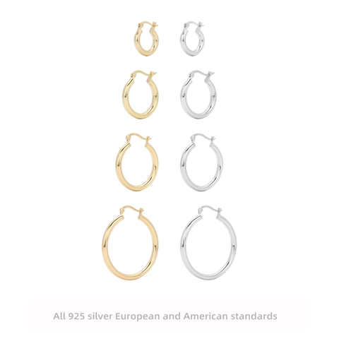 Minimalist Geometric Round Circle Hoop Earrings Women 925 Sterling Silver High Polished Daily Fashion Jewelry