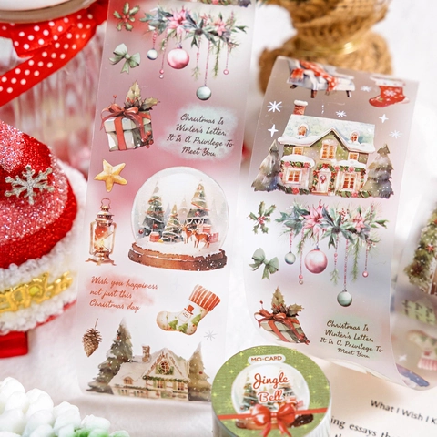 Kerst Decoratieve PET Tape Mat Scrapbooking DIY Stickers Winter Thema Vakantie Meisje Bloemenpatroon Journaling Knutselen