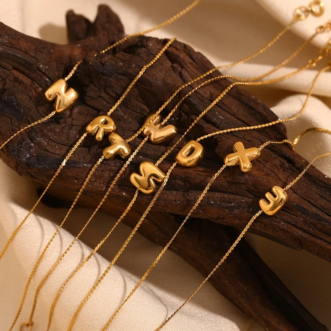 Pulsera De Acero Inoxidable Con Colgante De Letra Burbuja Chapado En Oro De 18K Para Mujer Joyería