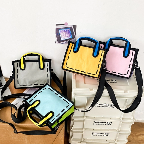 Nylon Cartoon Stil Umhängetasche Comic Design Handtasche Kontrastfarbe Japanische Streetwear Tote Für Frauen Mädchen