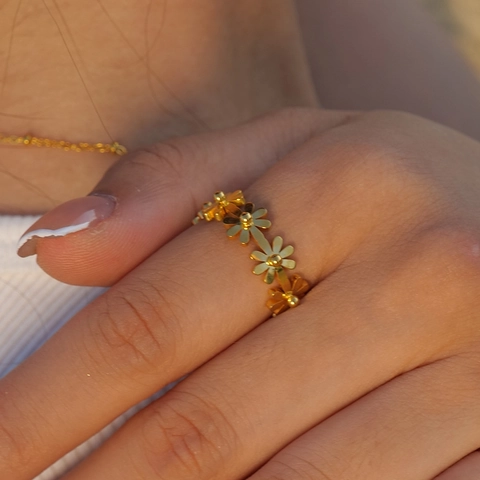 Dainty Small Daisy Flower Ring Stainless Steel 18K Gold Plated Adjustable Open Finger Band Floral Jewelry For Women