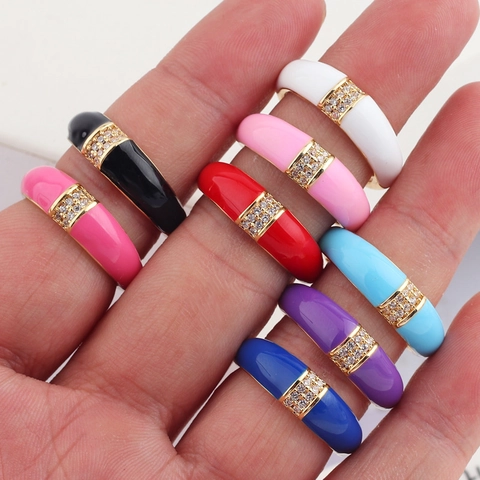 Mode Emaille Offener Ring Kupfer Vergoldet Mit Zirkon Bunte Tropföl Verstellbares Band Damen Hip Hop Stil Schmuck