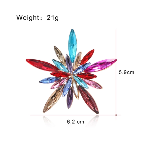 Vintage Starburst Brooch Pin Alloy With Colorful Marquee Rhinestone Crystal Elegant Jewelry Gift For Women