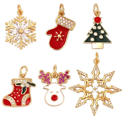 Bricolage Breloques Bijoux Alliage Cuivre Plaqué Zircone Cubique Strass Noël Flocon De Neige Planète Couronne Cœur Bijoux