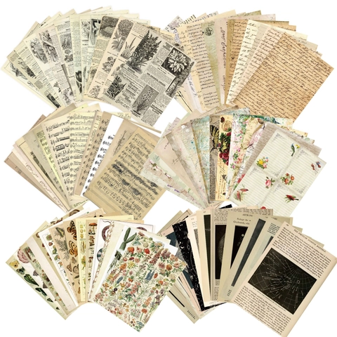 Scrapbook Material Paper Thick Special Paper Vintage Retro Style Plants Flowers Music Astronomy Journaling DIY Background Decor