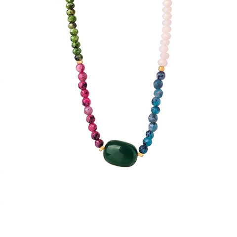 Collana Di Perle Fatta A Mano Con Pietra Naturale Agata E Acciaio Al Titanio Stile Boho Colorato Per Donne