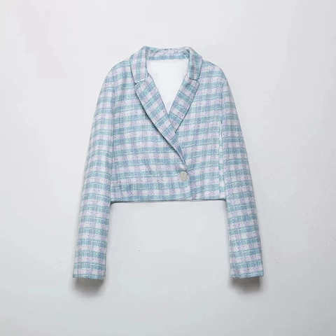 Damen Karo Tweed Kurzjacke Und Skort Langarm Gefüttert Lässige Elegante Outfits