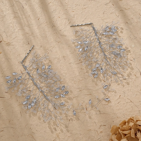 Handgefertigtes Kristall Braut Haarband Silber Legierung Strass Hochzeit Kopfschmuck Zweig Blatt Haar Vine Frauen