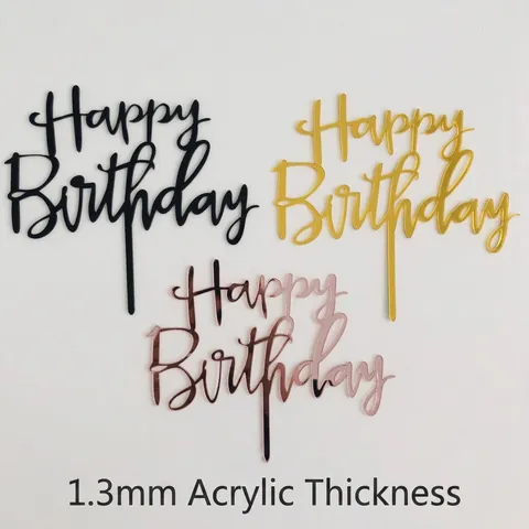 Happy Birthday Cake Toppers Acrylic Mirror Shine Script Lettering Stars Design Party Dessert Decoration Ornament