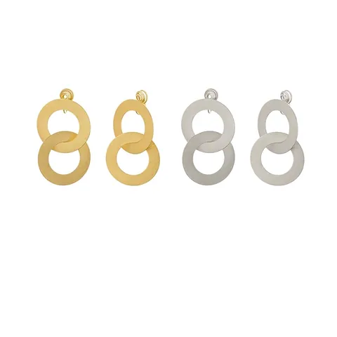 Minimalist Geometric Double Interlocking Circle Earrings For Women Copper Metal Stud And Clip On Earrings Fashion Gift