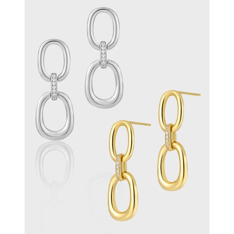 Boucles D'oreilles Géométriques À Double Boucle Entrelacée Argent 925 Zircone Bijoux Minimalistes Femmes