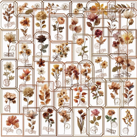 Vintage Botanische Aufkleber PET Wasserdicht Dekorative Decals Retro Blumen Pflanzen Hand Konto Scrapbooking DIY Schreibwaren