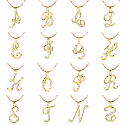 Women Letter Initial Pendant Necklace Copper Snake Chain With Zircon Rhinestone Minimalist Elegant Clavicle Accessory
