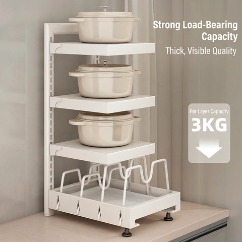Multi Layer Pot And Pan Organizer Rack For Kitchen Cabinet Under Sink Adjustable Stainless Steel Storage Shelf